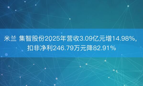 米兰 集智股份2025年营收3.09亿元增14.98%， 扣非净利246.79万元降82.91%