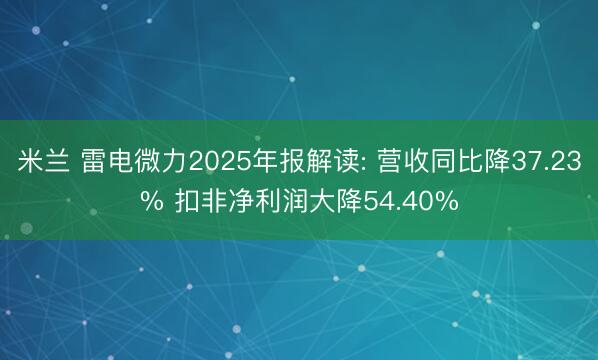 米兰 雷电微力2025年报解读: 营收同比降37.23% 扣非净利润大降54.40%