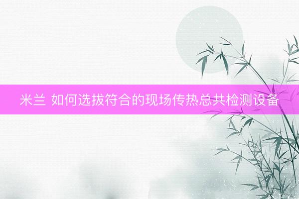 米兰 如何选拔符合的现场传热总共检测设备