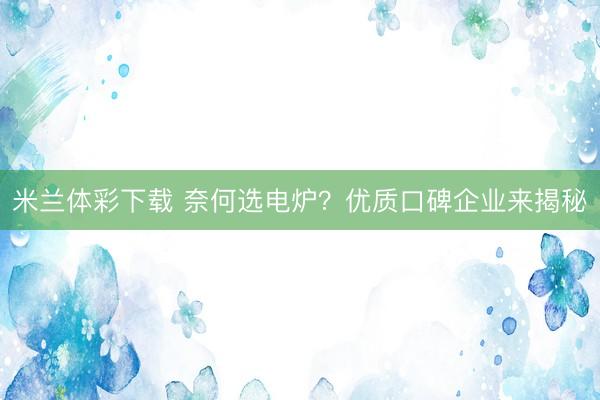 米兰体彩下载 奈何选电炉？优质口碑企业来揭秘