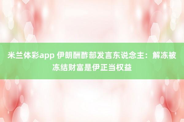 米兰体彩app 伊朗酬酢部发言东说念主：解冻被冻结财富是伊正当权益