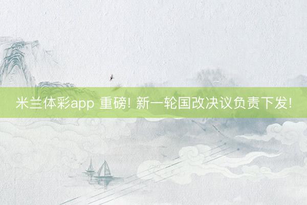 米兰体彩app 重磅! 新一轮国改决议负责下发!